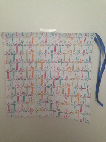Jazz shoe bag-white with colorful cross print (ONLY 1 left)