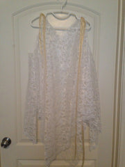 White Lace Sleeveless Overlay with Gold Ribbon