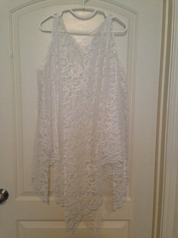White Lace Sleeveless Overlay with Gold Ribbon