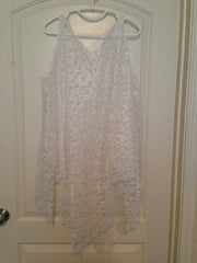 White Lace Sleeveless Overlay with Gold Ribbon