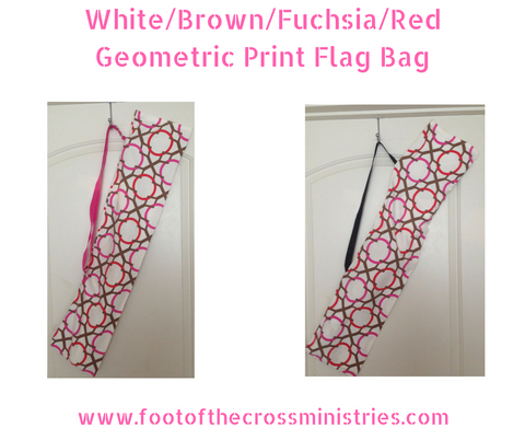 White/Brown/Fuchsia/Red Geometric Print Flag Bag